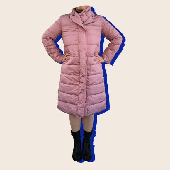 JennU Pink Winter Maxi Long Down Coat scarf - Picture 2 of 5
